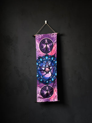 Pentagram Wall Banner made from high-quality French Crepe Poly measuring 12 x 39 inches for Pagan altar, Wiccan décor, and sacred space decorating – Raven's Cauldron, Delaware, OH