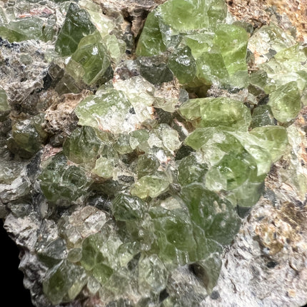 Natural Peridot in Matrix crystal specimen from Pakistan with vibrant green Peridot crystals in host rock, 420 grams, 4.5 x 3.25 x 1.25 inches – Raven's Cauldron, Delaware, OH