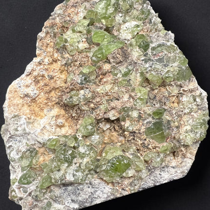 Natural Peridot in Matrix crystal specimen from Pakistan with vibrant green Peridot crystals in host rock, 420 grams, 4.5 x 3.25 x 1.25 inches – Raven's Cauldron, Delaware, OH