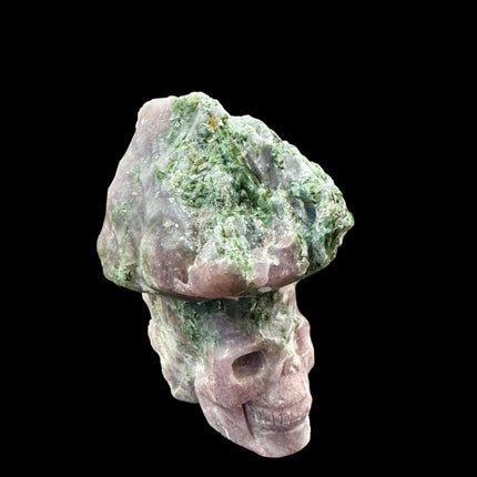 Pink and Green Tourmaline Skull Carving - Primitive Stone Sculpture - Raven's Cauldron