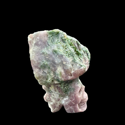 Pink and Green Tourmaline Skull Carving - Primitive Stone Sculpture - Raven's Cauldron