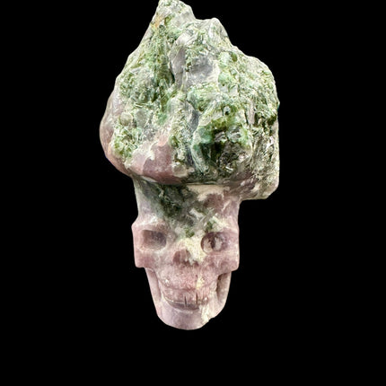 Pink and Green Tourmaline Skull Carving - Primitive Stone Sculpture - Raven's Cauldron