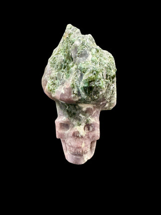 Pink and Green Tourmaline Skull Carving - Primitive Stone Sculpture - Raven's Cauldron