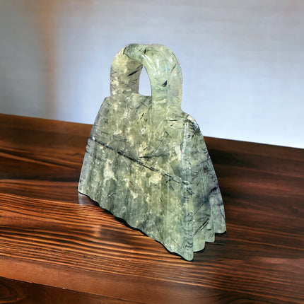 Prehnite Handbag / Purse Carving - 3.25 inches tall - Raven's Cauldron