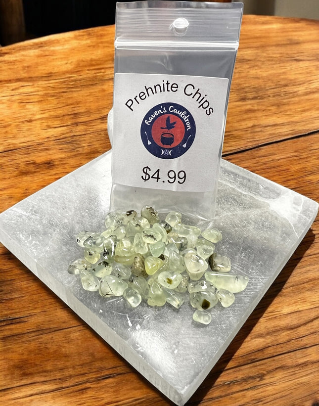 prehnite gemstone chips, Raven's Cauldron, 6 N. Sandusky St., Delaware, OH 43015