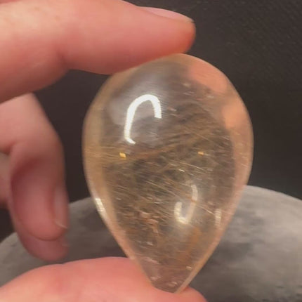 Golden Rutilated Quartz tear drop palm stone – small polished crystal, Raven’s Cauldron, 6 N Sandusky St, Delaware, OH 43015