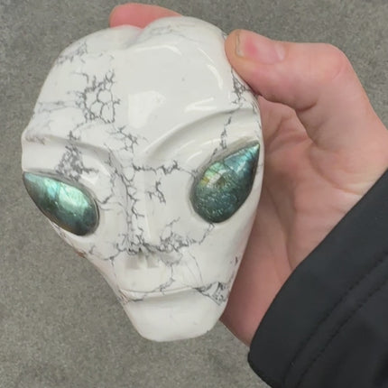 Howlite Alien Skull Carving With Labradorite Eyes
