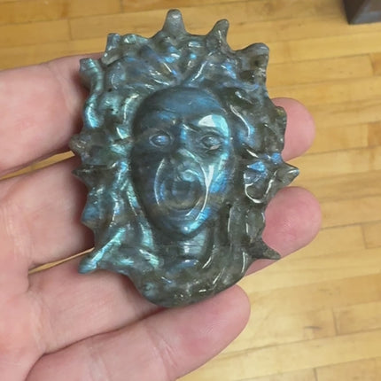 Hand carved Labradorite Medusa 2.5 inches tall 2 inches wide .5 inches deep
