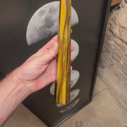 11.5-inch tall polished Golden Tiger’s Eye Obelisk Tower with shimmering golden bands, perfect for confidence and spiritual grounding"