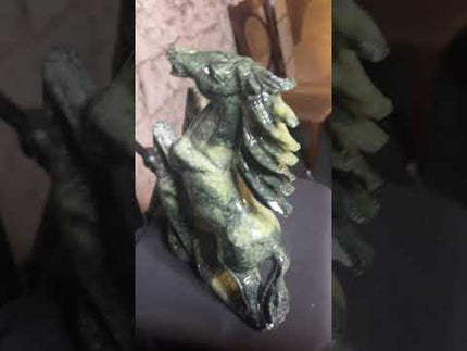 11-inch 7-pound Green Jade horse carving hand-carved sculpture symbolizing strength and prosperity – Raven’s Cauldron