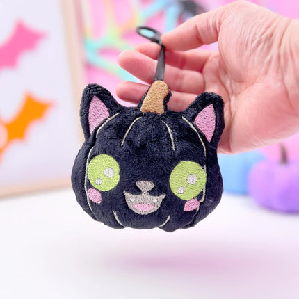 Creepy cute gurokawa black cat pumpkin plush bag charm by Kawaii Hair Candy