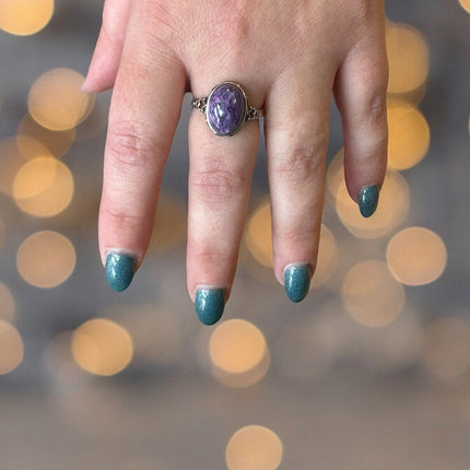 Purple Charoite Ring, Adjustable Silver Anxiety Ring, Crystal Shop Jewelry, Bijoux Charoite - Raven's Cauldron