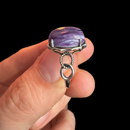 Purple Charoite Ring, Adjustable Silver Anxiety Ring, Crystal Shop Jewelry, Bijoux Charoite - Raven's Cauldron