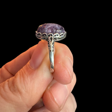 Purple Charoite Ring, Adjustable Silver Anxiety Ring, Crystal Shop Jewelry, Bijoux Charoite - Raven's Cauldron