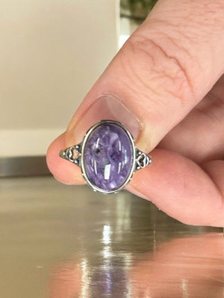 Purple Charoite Ring, Adjustable Silver Anxiety Ring, Crystal Shop Jewelry, Bijoux Charoite - Raven's Cauldron