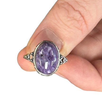 Purple Charoite Ring, Adjustable Silver Anxiety Ring, Crystal Shop Jewelry, Bijoux Charoite - Raven's Cauldron