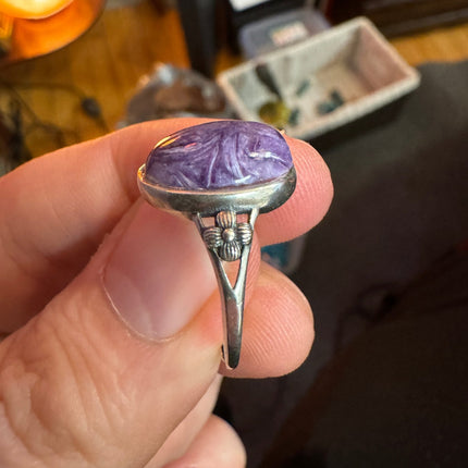 Purple Charoite Ring, Adjustable Silver Anxiety Ring, Crystal Shop Jewelry, Bijoux Charoite - Raven's Cauldron