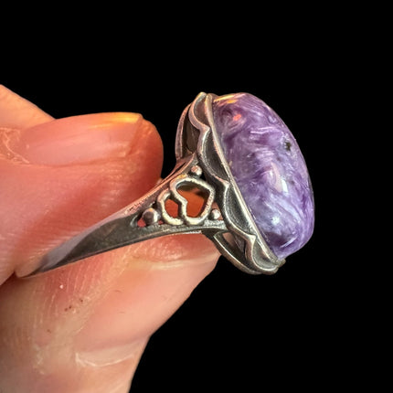 Purple Charoite Ring, Adjustable Silver Anxiety Ring, Crystal Shop Jewelry, Bijoux Charoite - Raven's Cauldron