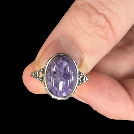 Purple Charoite Ring, Adjustable Silver Anxiety Ring, Crystal Shop Jewelry, Bijoux Charoite - Raven's Cauldron