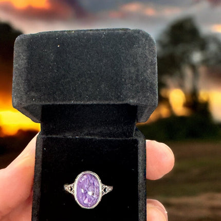 Purple Charoite Ring, Adjustable Silver Anxiety Ring, Crystal Shop Jewelry, Bijoux Charoite - Raven's Cauldron