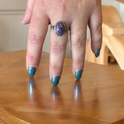 Purple Charoite Ring, Adjustable Silver Anxiety Ring, Crystal Shop Jewelry, Bijoux Charoite - Raven's Cauldron