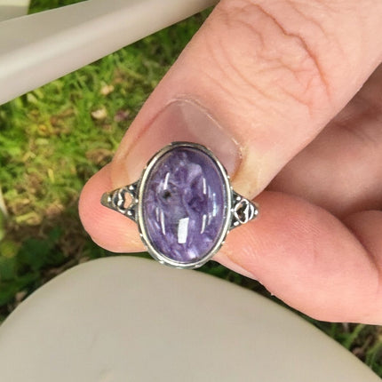 Purple Charoite Ring, Adjustable Silver Anxiety Ring, Crystal Shop Jewelry, Bijoux Charoite - Raven's Cauldron