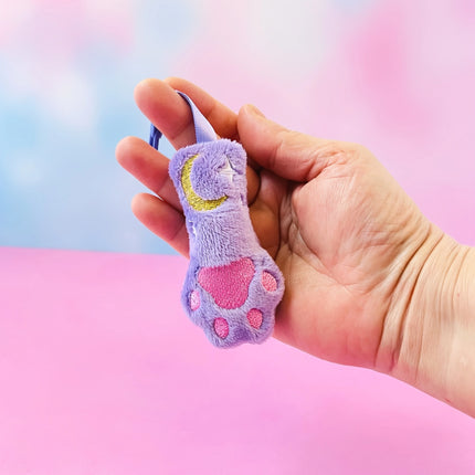 Purple celestial cat paw plush bag charm astrology accessory by Kawaii Hair Candy