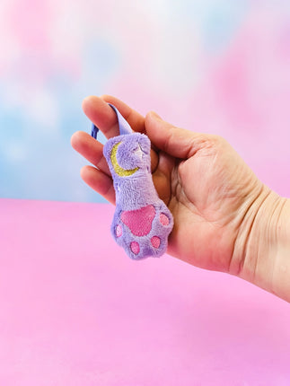 Purple celestial cat paw plush bag charm astrology accessory by Kawaii Hair Candy