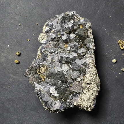 Chalcopyrite with Galena crystal cluster 313 grams raw metallic mineral specimen for grounding and energy balance, Raven's Cauldron, Delaware, OH