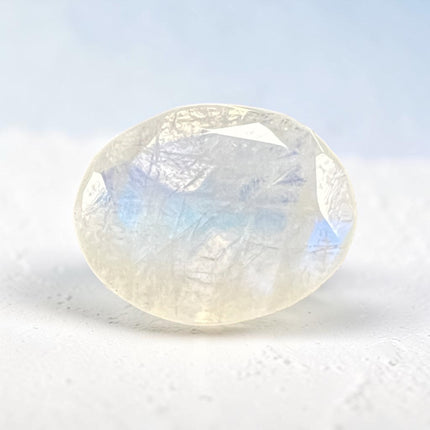 Natural 12x10mm oval faceted Rainbow Moonstone loose gemstone with beautiful blue flash, not drilled, for jewelry making and wire wrapping – Raven's Cauldron, Delaware, OH