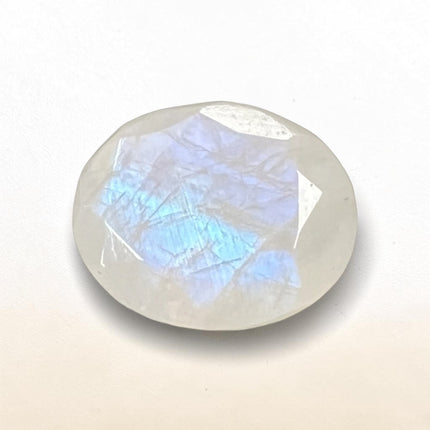 Natural 12x10mm oval faceted Rainbow Moonstone loose gemstone with beautiful blue flash, not drilled, for jewelry making and wire wrapping – Raven's Cauldron, Delaware, OH