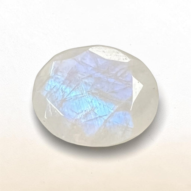 Natural 12x10mm oval faceted Rainbow Moonstone loose gemstone with beautiful blue flash, not drilled, for jewelry making and wire wrapping – Raven's Cauldron, Delaware, OH