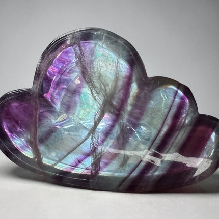 Rainbow Fluorite cloud-shaped crystal bowl polished purple green stone dish 164 grams Raven's Cauldron, Delaware, OH