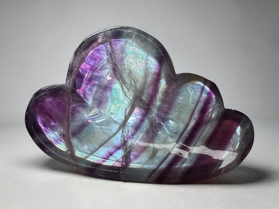 Rainbow Fluorite cloud-shaped crystal bowl polished purple green stone dish 164 grams Raven's Cauldron, Delaware, OH