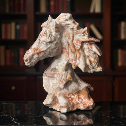 8-inch Red Banded Calcite Horse carving with natural red and cream bands – Raven’s Cauldron