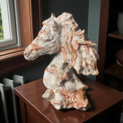 8-inch Red Banded Calcite Horse carving with natural red and cream bands – Raven’s Cauldron