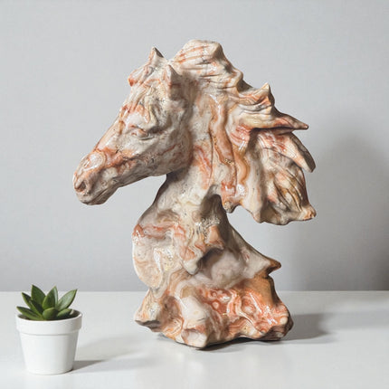 8-inch Red Banded Calcite Horse carving with natural red and cream bands – Raven’s Cauldron