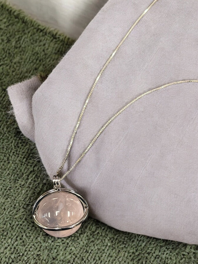 Rose Quartz Crystal Pendant, Silver 925 Necklace - Raven's Cauldron