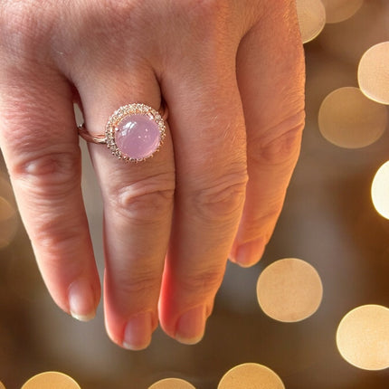 Rose Quartz Statement Ring, Rose Gold Rose Quartz Ring, Rose Quartz Silver Ring, Rose Quartz Crystal Ring, Thin Rose Gold Ring, Anxiety Ring - Raven's Cauldron