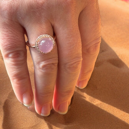 Rose Quartz Statement Ring, Rose Gold Rose Quartz Ring, Rose Quartz Silver Ring, Rose Quartz Crystal Ring, Thin Rose Gold Ring, Anxiety Ring - Raven's Cauldron