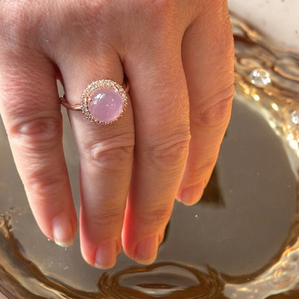 Rose Quartz Statement Ring, Rose Gold Rose Quartz Ring, Rose Quartz Silver Ring, Rose Quartz Crystal Ring, Thin Rose Gold Ring, Anxiety Ring - Raven's Cauldron