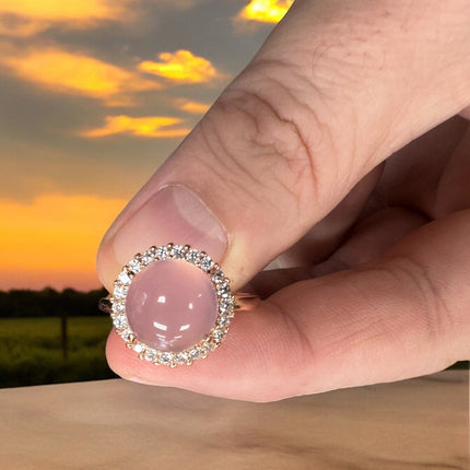 Rose Quartz Statement Ring, Rose Gold Rose Quartz Ring, Rose Quartz Silver Ring, Rose Quartz Crystal Ring, Thin Rose Gold Ring, Anxiety Ring - Raven's Cauldron