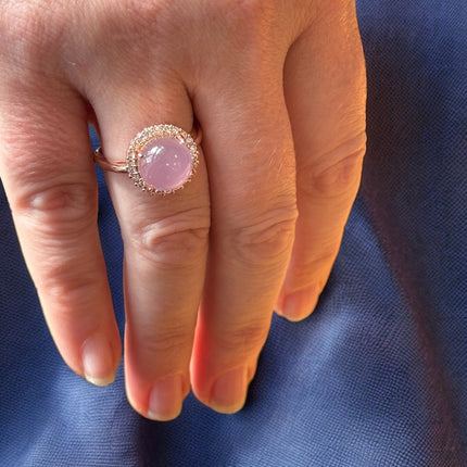 Rose Quartz Statement Ring, Rose Gold Rose Quartz Ring, Rose Quartz Silver Ring, Rose Quartz Crystal Ring, Thin Rose Gold Ring, Anxiety Ring - Raven's Cauldron