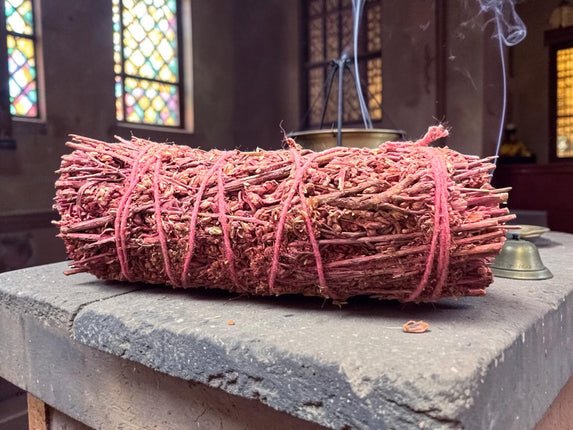 Rose infused white sage bundle 4 inch smudge stick with dried rose petals for energy cleansing and love rituals, Raven's Cauldron, 6 N Sandusky St, Delaware, OH