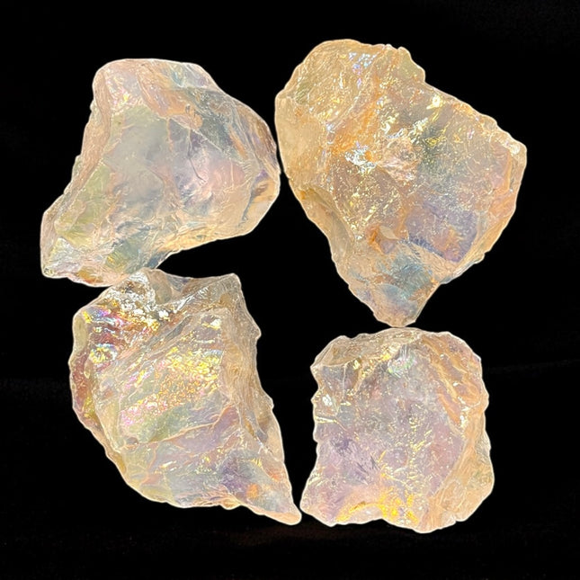 Rough Aura Quartz raw crystal cluster rainbow hues