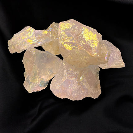 Rough Aura Quartz raw crystal cluster rainbow hues