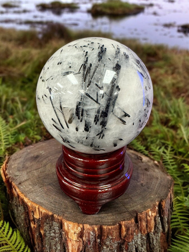 Rutilated Quartz Ball, Black Crystal Ball, Clear Quartz Sphere, Black Rutile Quartz, Work From Home Mood, Crystal Shop - Raven's Cauldron