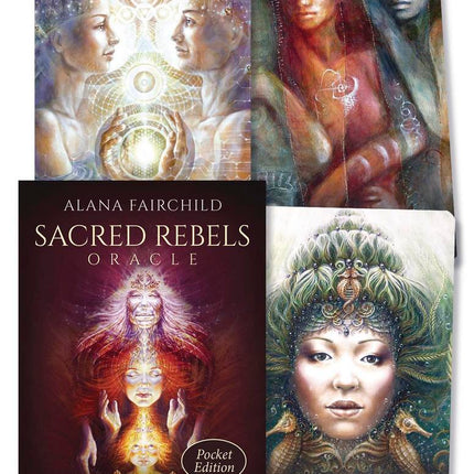Sacred Rebels Oracle Pocket Edition by Alana Fairchild featuring visionary artwork by Autumn Skye, 45-card mini oracle deck published by Llewellyn and Blue Angel.