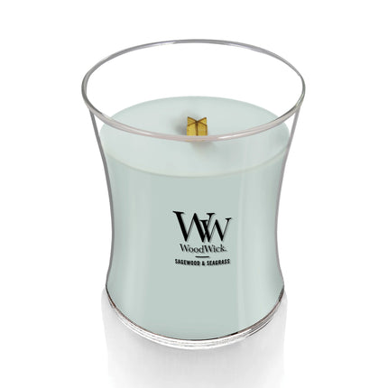 WoodWick® - Sagewood & Seagrass Candle – Crackling Wick, Crisp Ocean & Sage Aroma