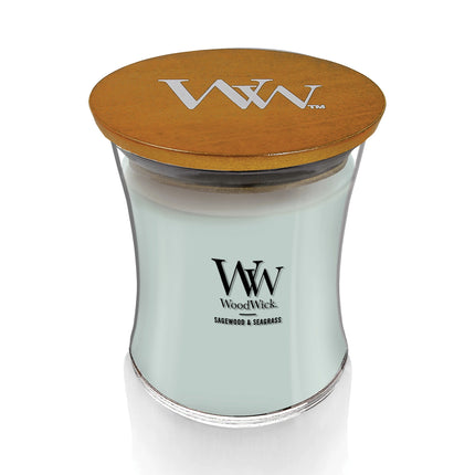 WoodWick® - Sagewood & Seagrass Candle – Crackling Wick, Crisp Ocean & Sage Aroma